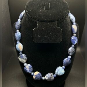 Handmade Carved Blue Jasper Heart Necklace
